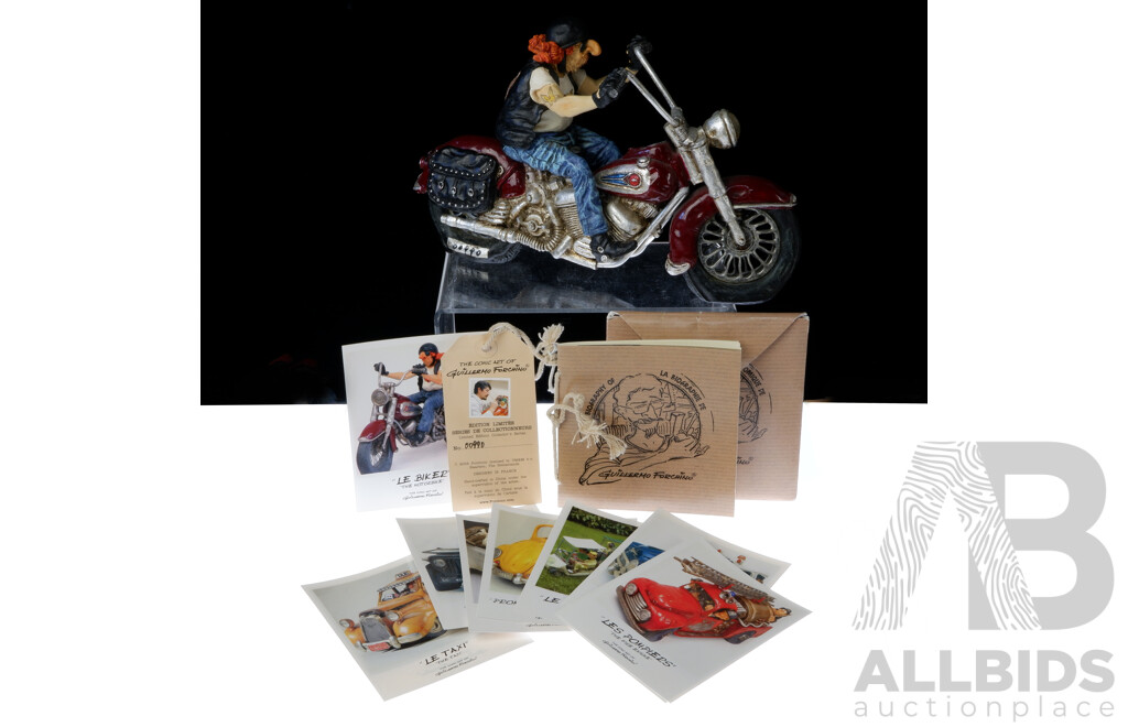 Limited Edition French the Comic Art of Guillermo Forchino Collectors Series, Le Biker, Number 00990 with Certificate of Authenticity,