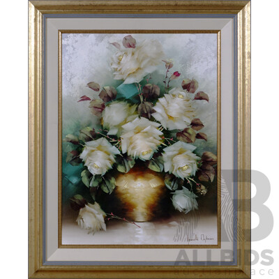 Jeanette Dykman, (20th Century, South African, 1938-), White Roses, Oil on Canvas Board, 76 x 61 cm (frame)