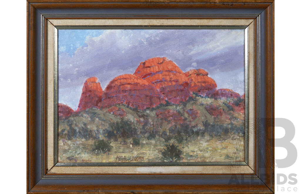 Peter Lawson, (20th Century, Australian, Great Nephew of Henry Lawson, 1946-), Mt. Olga - Mystical Domes, Vintage Oil on Canvas Board, 40 x 52 cm (frame)