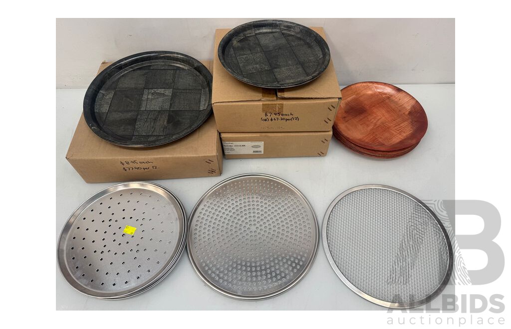 Lot of Circular Wooden and Metal Plates