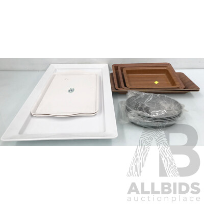 Assorted Kitchen and Serving Trays - Lot of 13