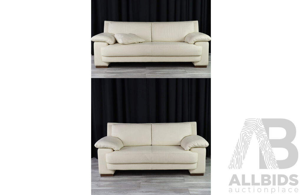 Pair of White Leather Two Seater Lounges by J H Hicolity