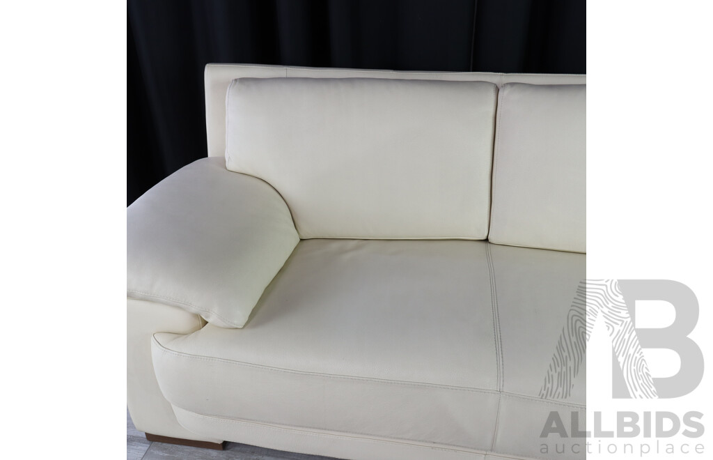 Pair of White Leather Two Seater Lounges by J H Hicolity