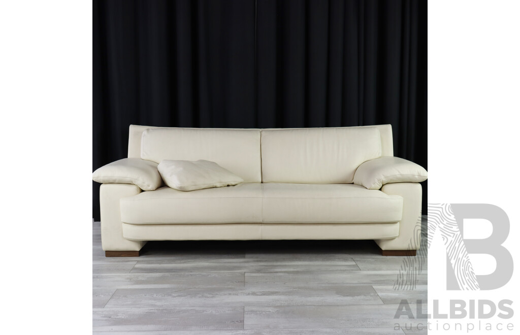 Pair of White Leather Two Seater Lounges by J H Hicolity