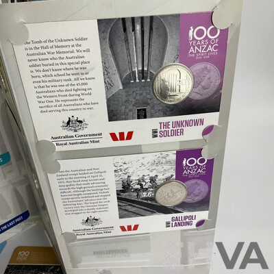 Australian 2015 ANZACS Remembered Coin Folders, One Complete Other Partially Complete with 2016 ANZAC Coins