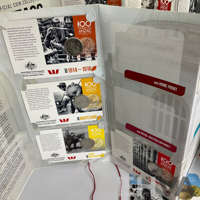 Australian 2015 ANZACS Remembered Coin Folders, One Complete Other Partially Complete with 2016 ANZAC Coins