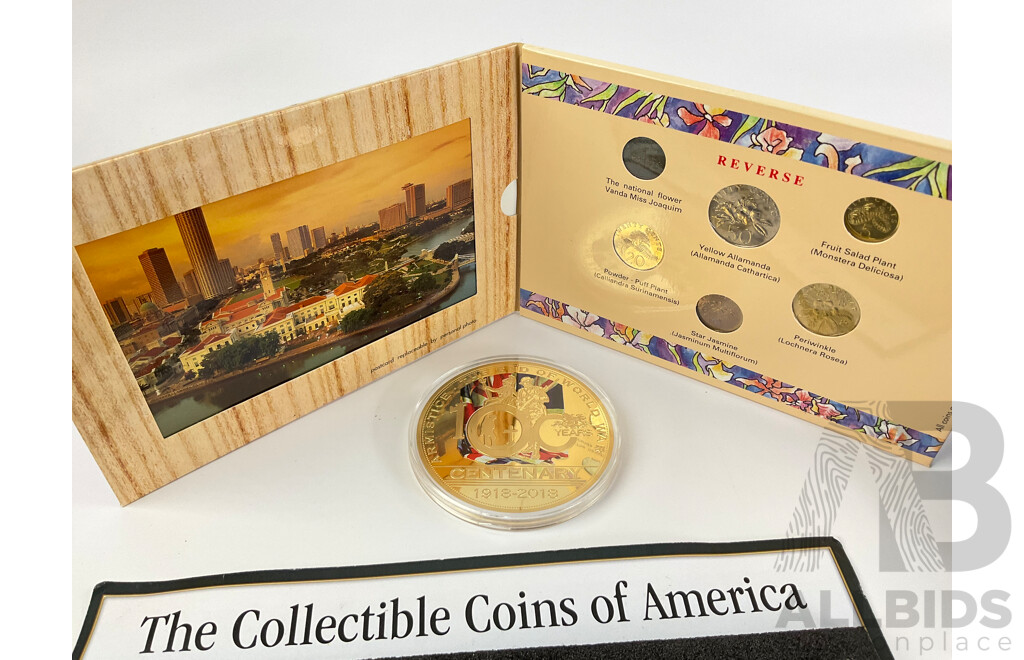 Collection of International Commemorative Coins Including Australian Two Dollars, 2021 Aboriginal Flag, 2021 Ambulance Service, 1994 Five Dollar, USA Buffalo Nickel, 1975 Bicentennial First Day Cover