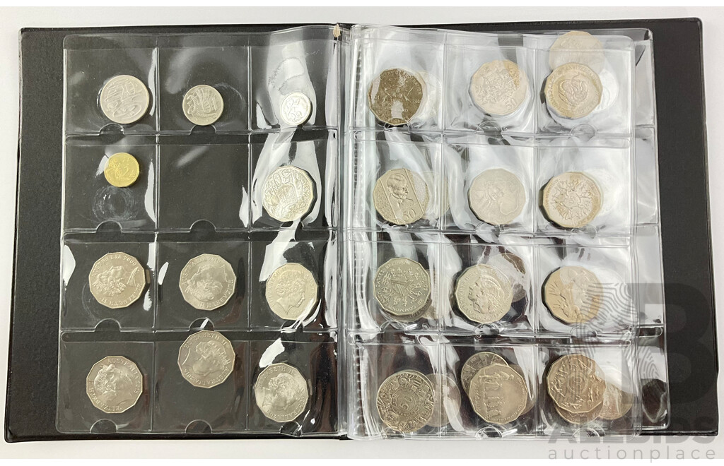 Collection of Australian Commemorative Coins Including 1966 Round Silver Fifty Cent, 2016 Fifty Years of Decimal Currency, 2017 Fifty Years Mabo, 2014 AIATSIS, 2001 Centenary of Federation and More