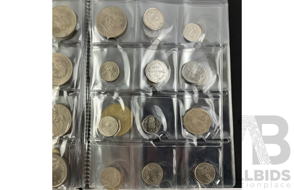 Collection of International Coins Including United Kingdom Commemorative One and Two Pound, Fifty Pence, Crowns, USA, Egypt