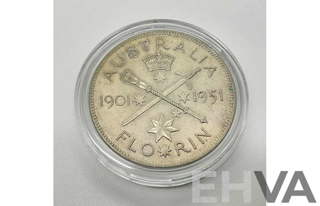 Australian 1951 UNC Australia 50 Years Commonwealth Florin