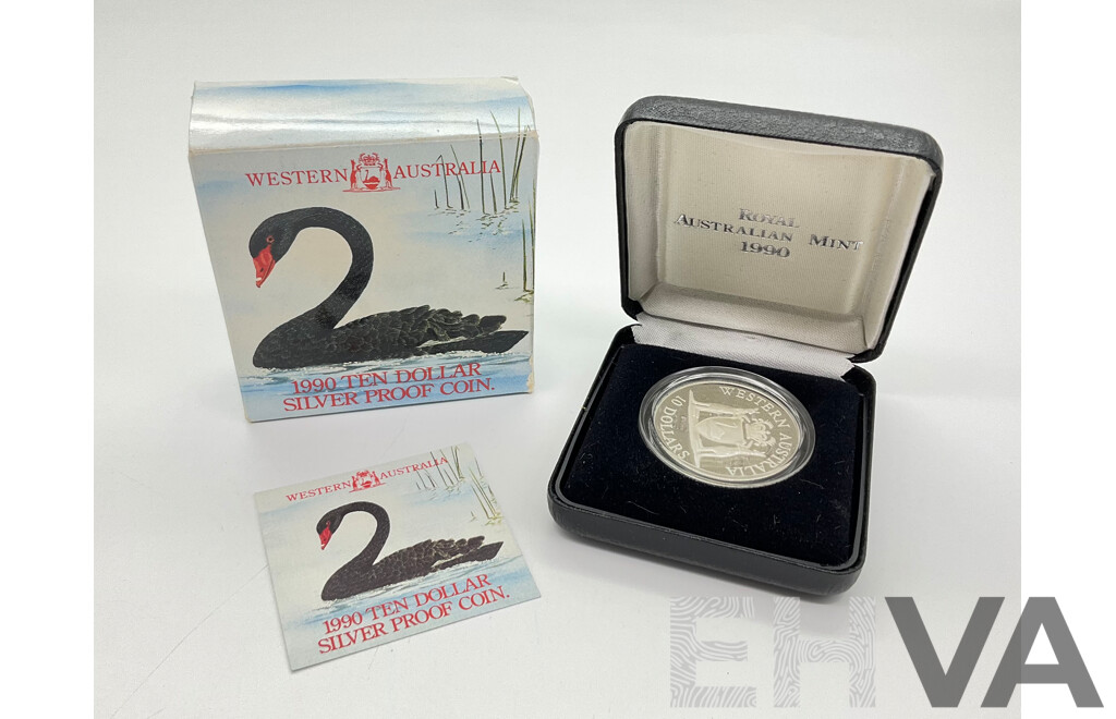 Australian 1990 Western Australia 20g Proof Silver $10 Coin.