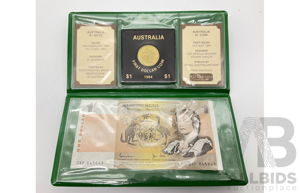 Australian 1984 Last $1 Note, First  $1 Coin.