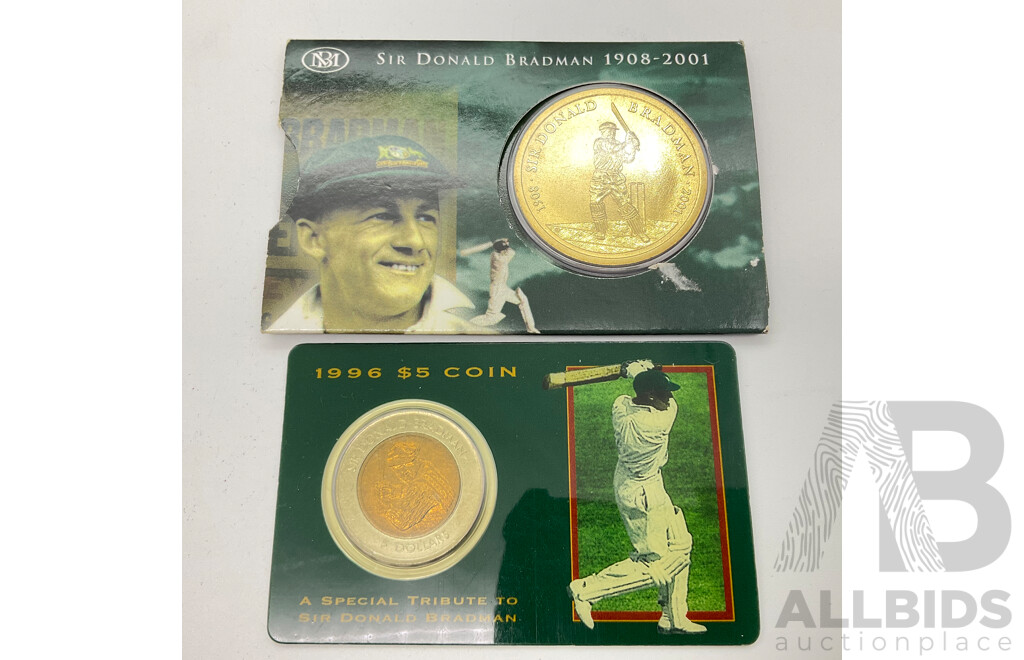 Australian RAM 1997 and 2001 Bradman $5 coins..