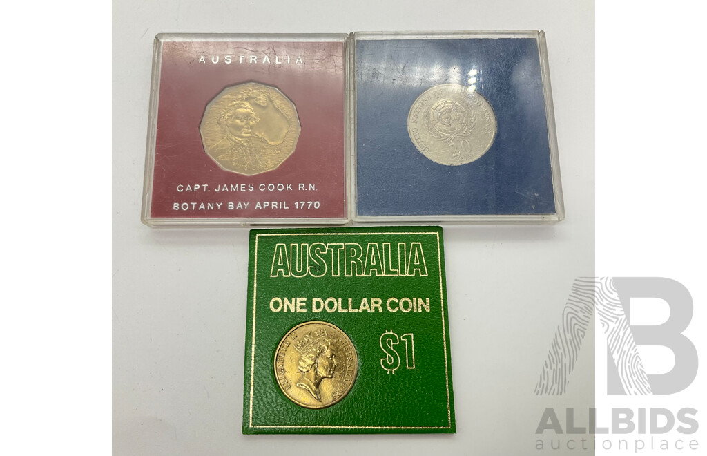 Australian 1986 $1, 1970 50c,1995 20c RAM Coins.