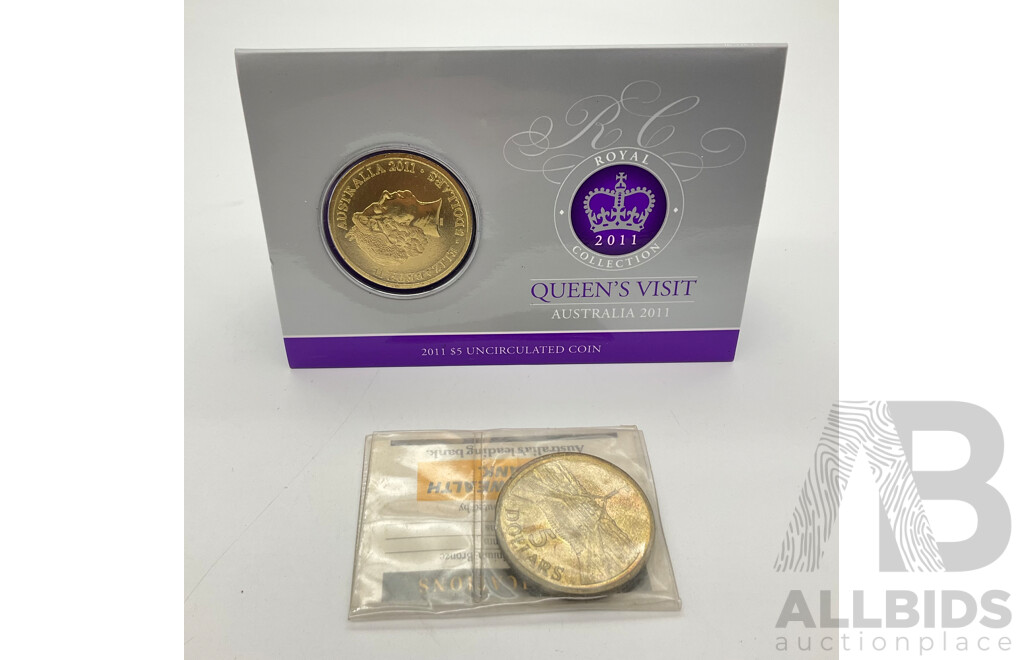 Australian 2011 RAM Queens Visit $5 Coin.1988 Bi Centennial $5 Coin.