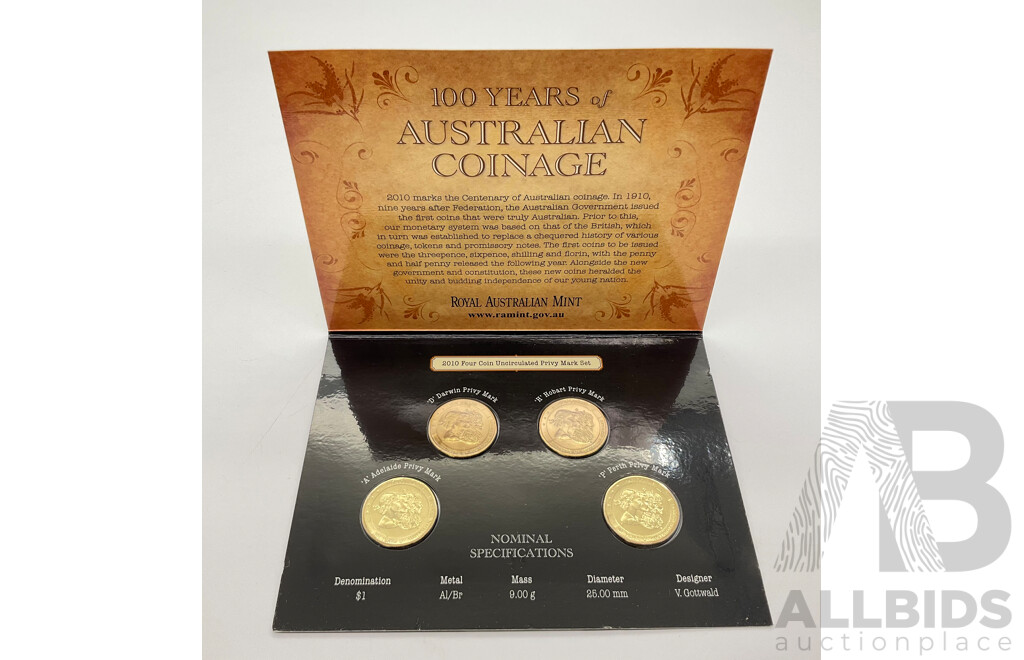 Australian 2010 Four Coin Set. 100 Years Australian Coinage.