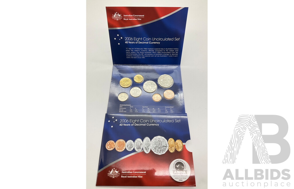 Australian 2006 Eight Coin Set, 40 Years of Decimal Currency