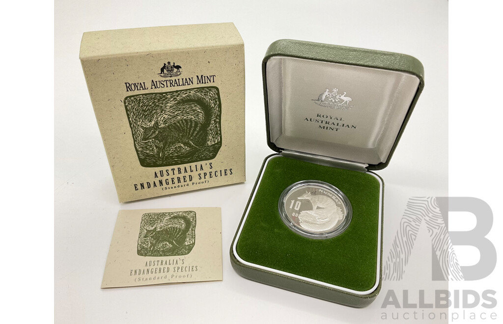 Australian 1995 Silver $10 Proof Coin. Australia's Endangered Species, Numbat.