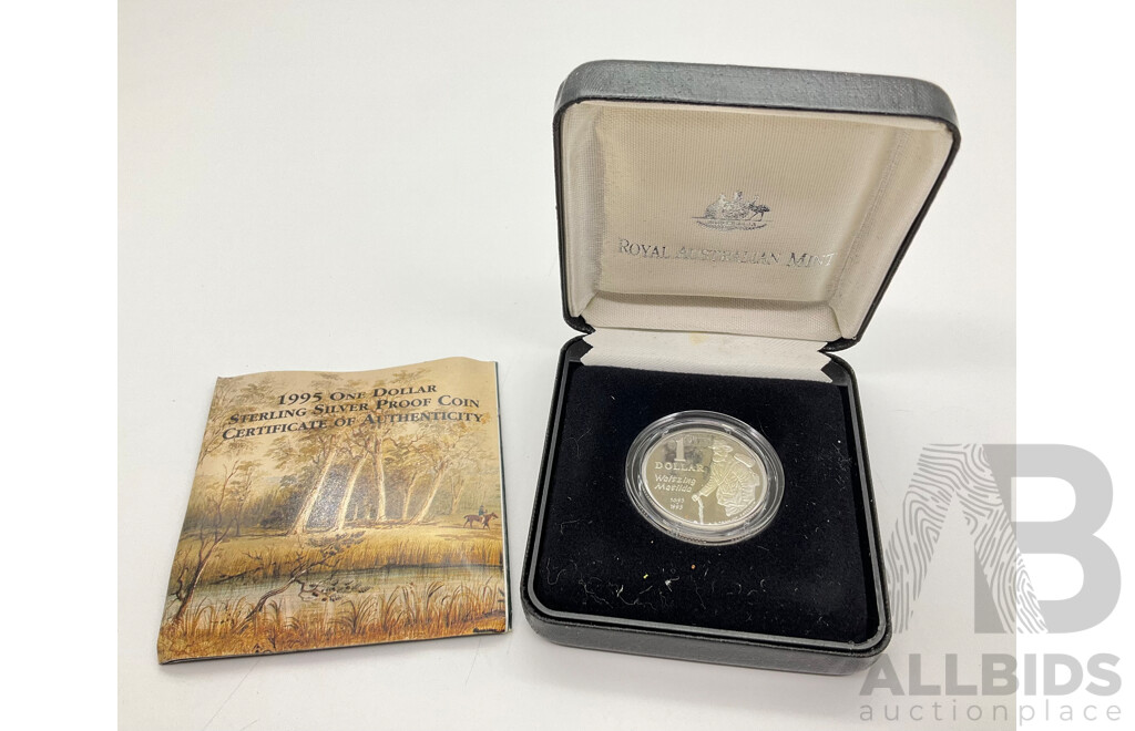 Australian 1995 RAM Silver Proof $1 coin,92.5% silver Waltzing Matilda.