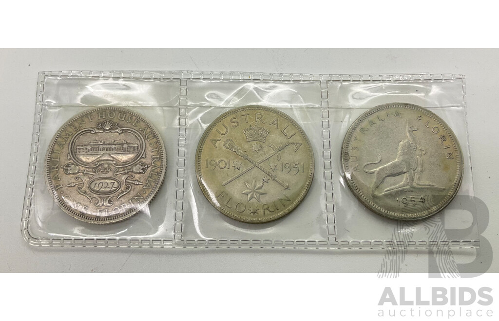 Australian 1927, 1951,1954 Commemorative Florins