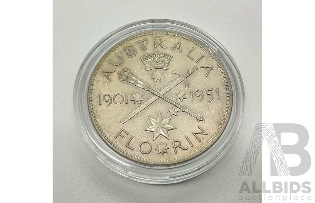 Australian 1951 UNC Australia 50 Years Commonwealth Florin