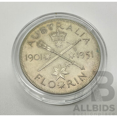 Australian 1951 UNC Australia 50 Years Commonwealth Florin