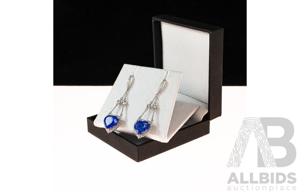 14ct Tanzanite (9.68ct) & Diamond Set Drop Earrings on Shepherds Hooks, TDW 0.71ct, 48mm, 7.20 Grams