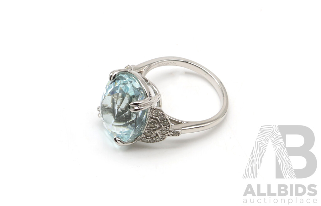 Platinum 12.48ct Aquamarine & Diamond Set Cocktail Ring, TDW 0.24ct, Size O, 10.60 Grams