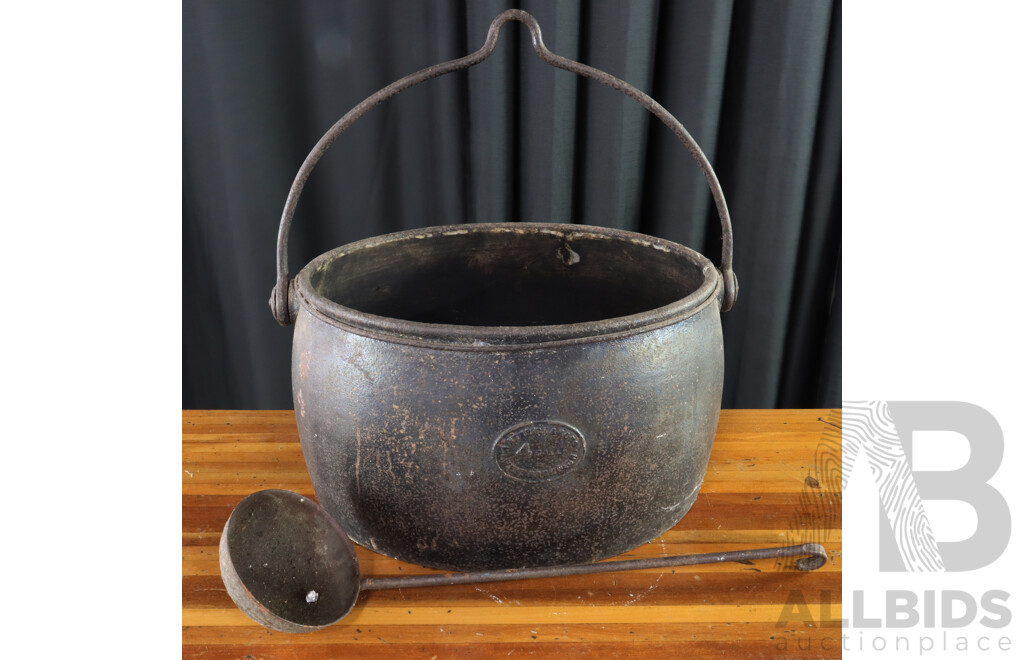 Vintage Cast Iron Cook Pot with Ladle