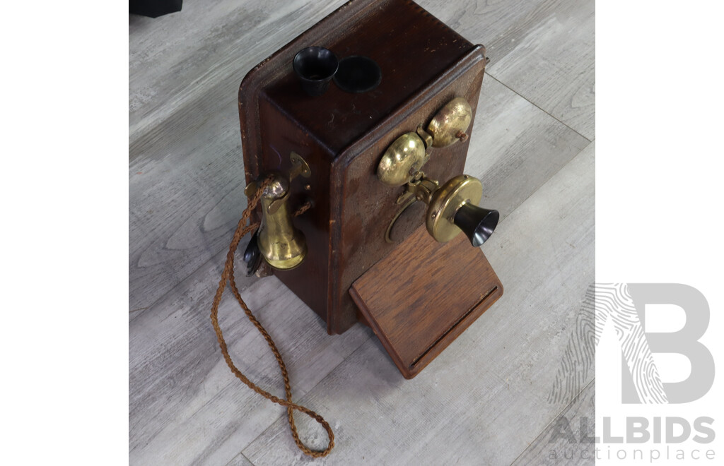 Vintage Oak Case Wall Rotary Phone