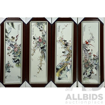 Set Four Chinese Jingdezhen Porcelain Framed Panels with Transfer Printed Scene