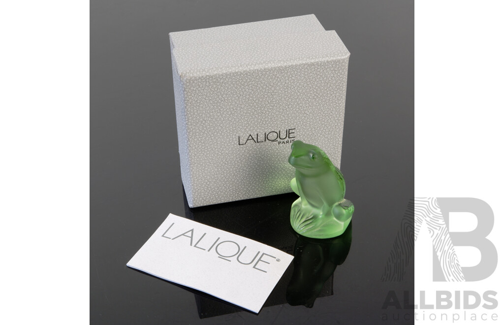 Lalique Pale Green Sitting Frog Figure in Lalique Box