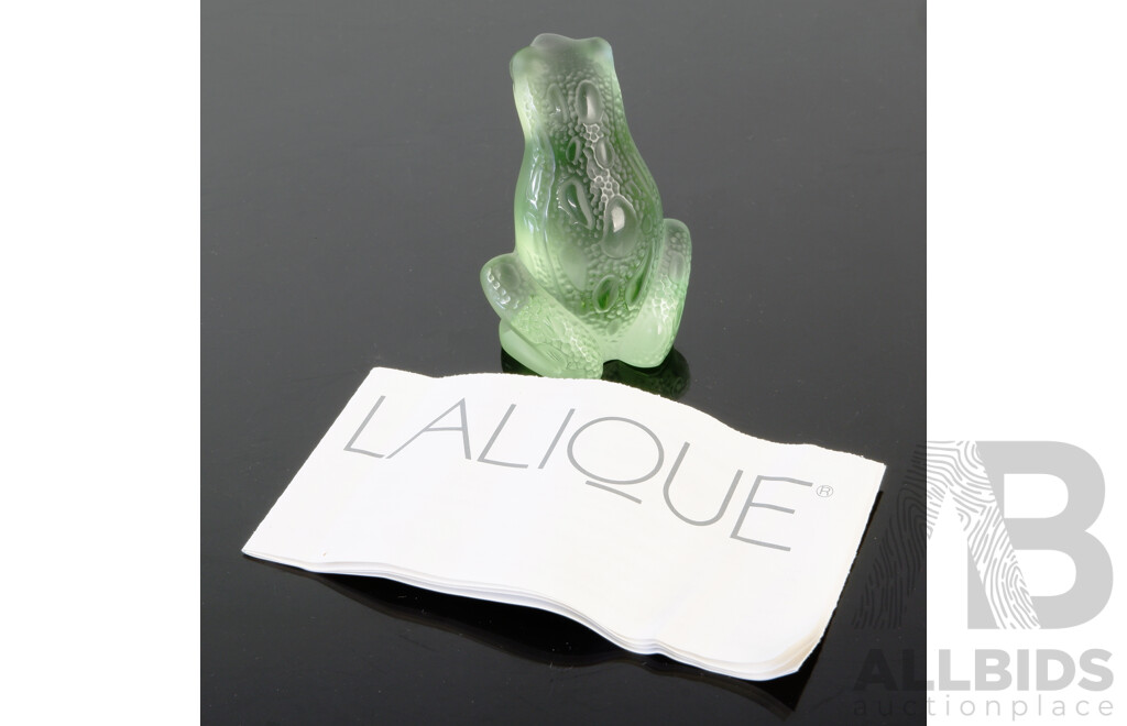 Lalique Pale Green Sitting Frog Figure in Lalique Box