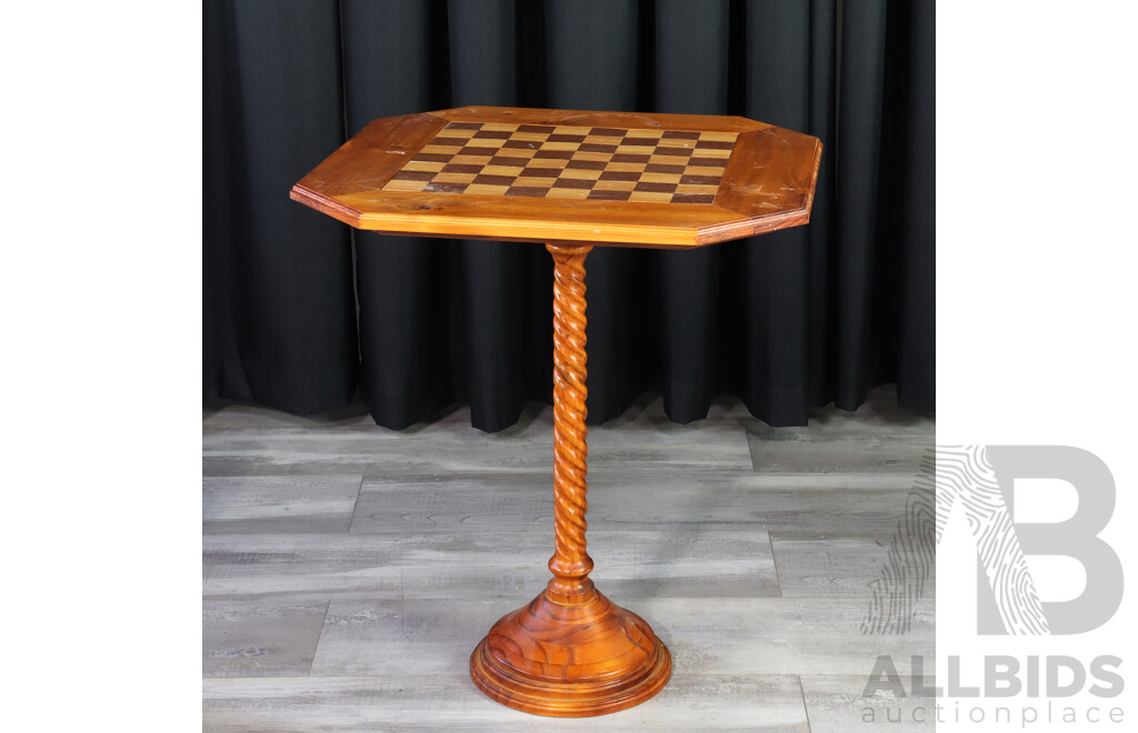 Single Pedestal Side Table with Chess Board Top