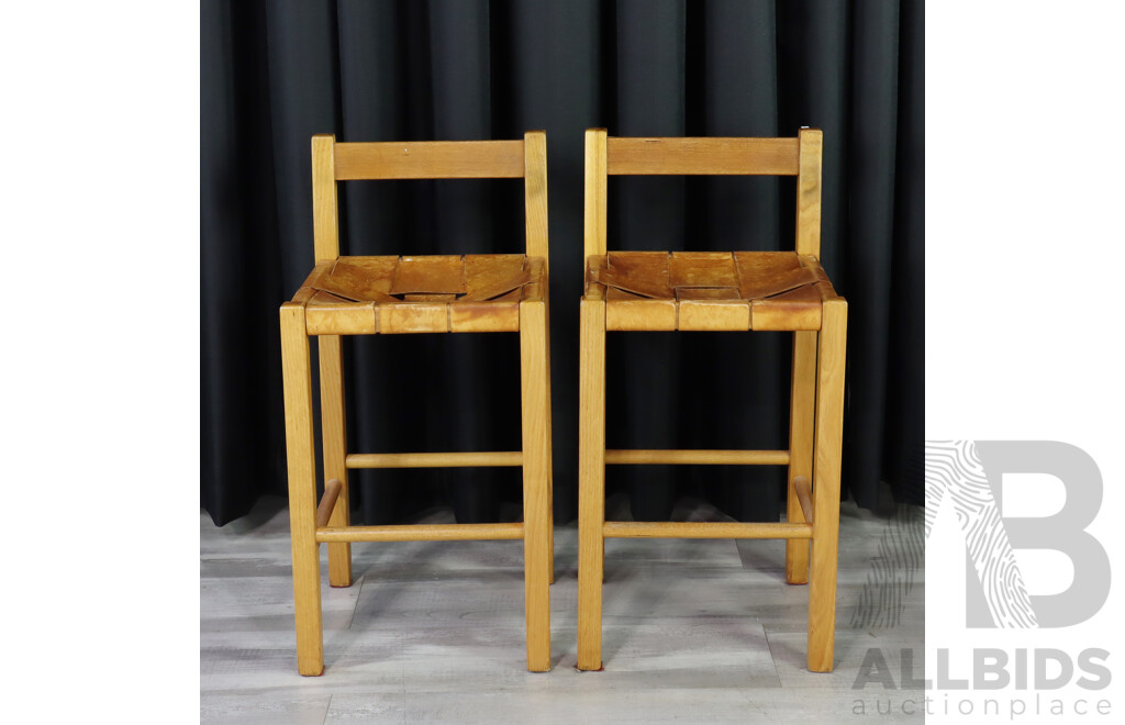 Pair of Modern Barstools with Leather Upholstery