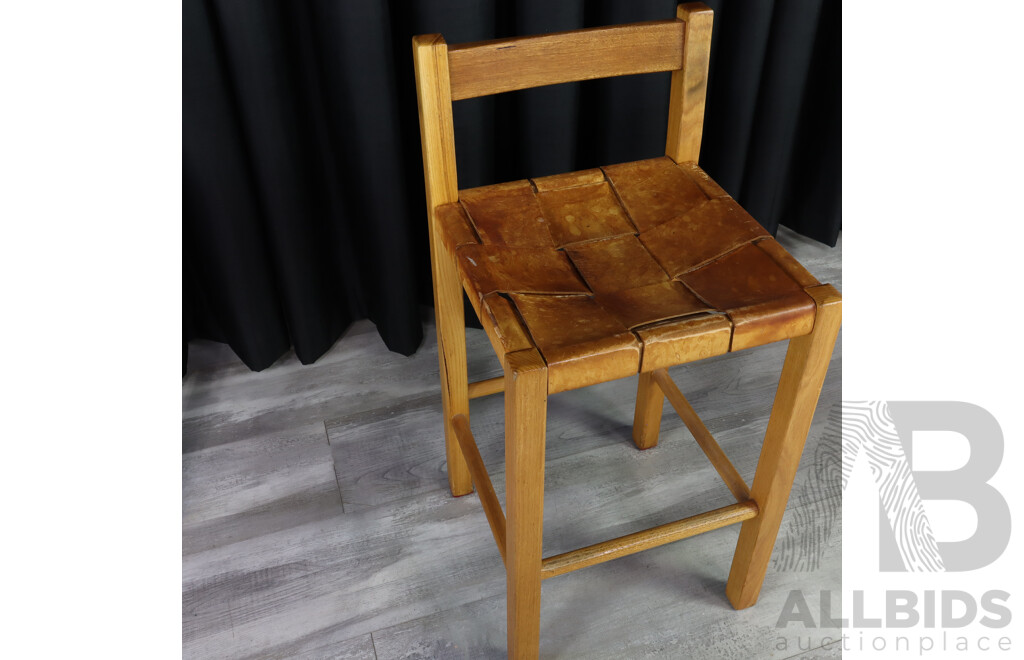 Pair of Modern Barstools with Leather Upholstery