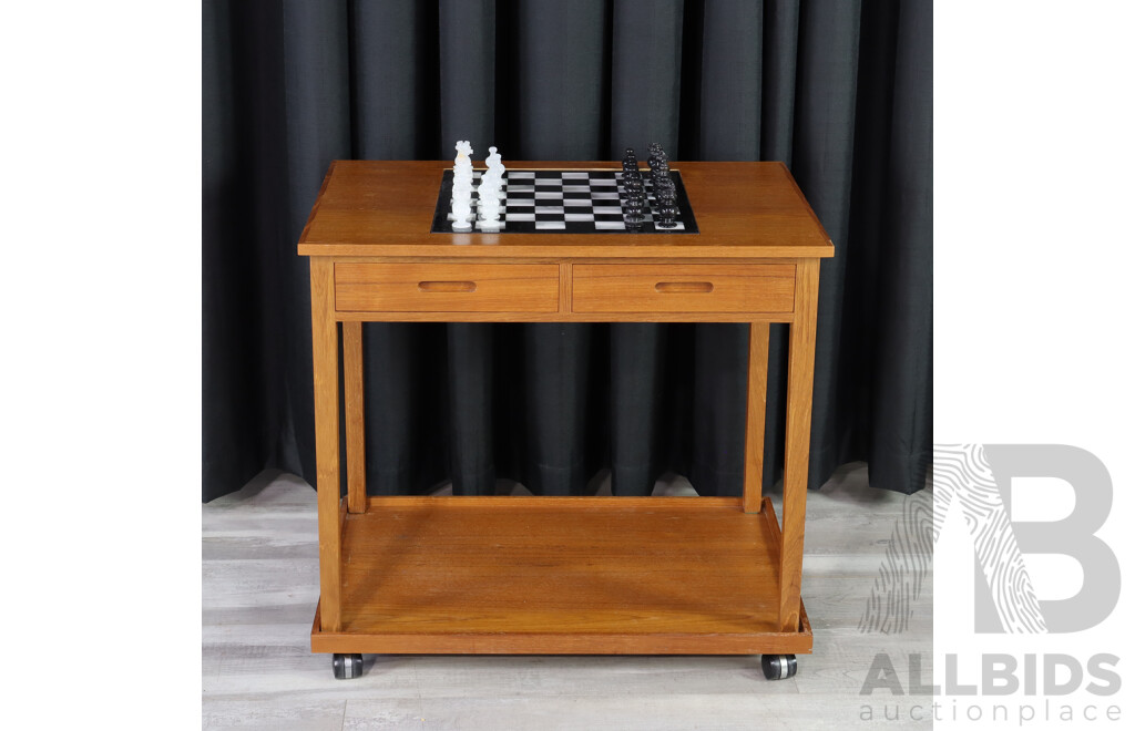 Mexican Teak Side Table with Chessboard Top