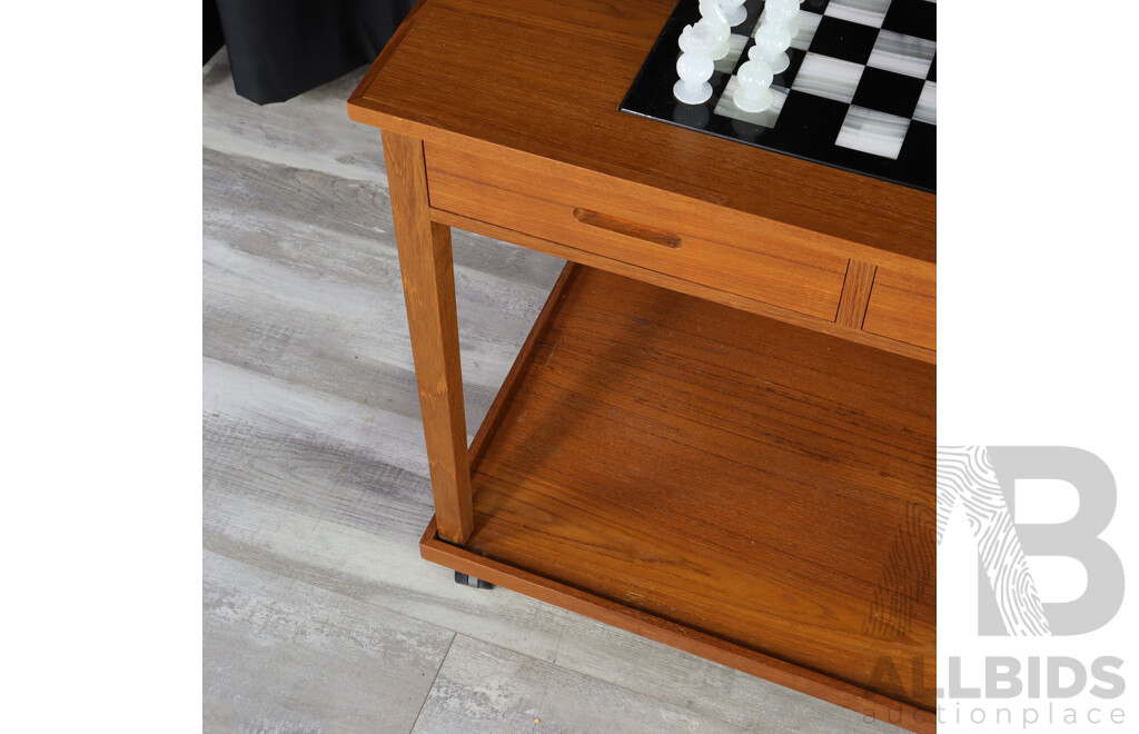 Mexican Teak Side Table with Chessboard Top