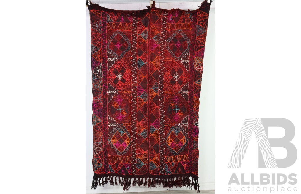 Hand Woven Wool Turkish Crewel Work Kilim