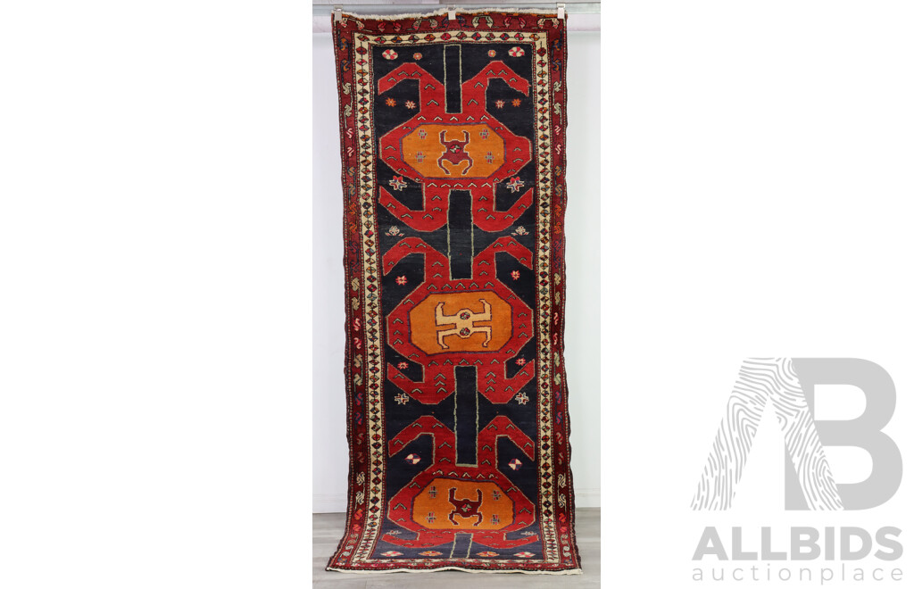 Vintage Caucasian Hand Knotted Kurdish Hartushi Wool Runner