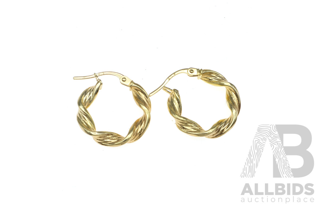 9ct Twist Pattern Hoop Earrings, 15mm, 1.00 Grams