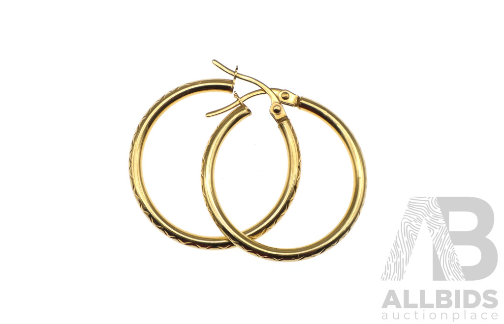 9ct Patterned Hoop Earrings, 25mm, 0.97 Grams