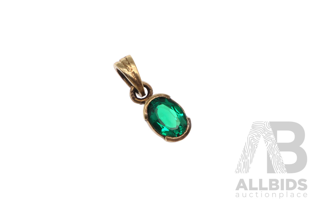 9ct Biron Created Emerald Pendant, 15mm Long, 0.99 Grams