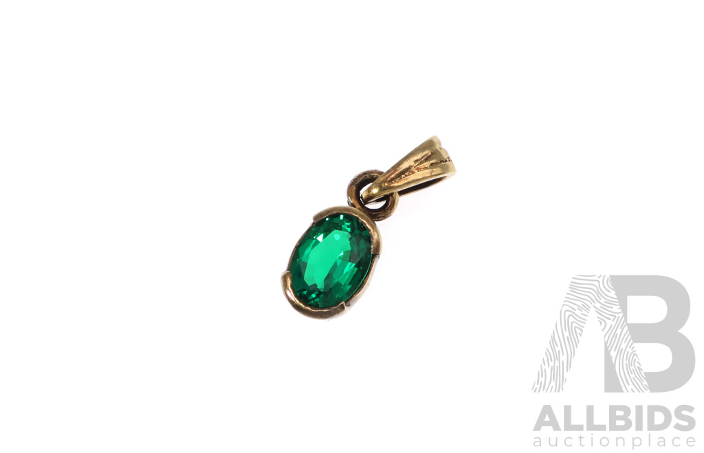 9ct Biron Created Emerald Pendant, 15mm Long, 0.99 Grams