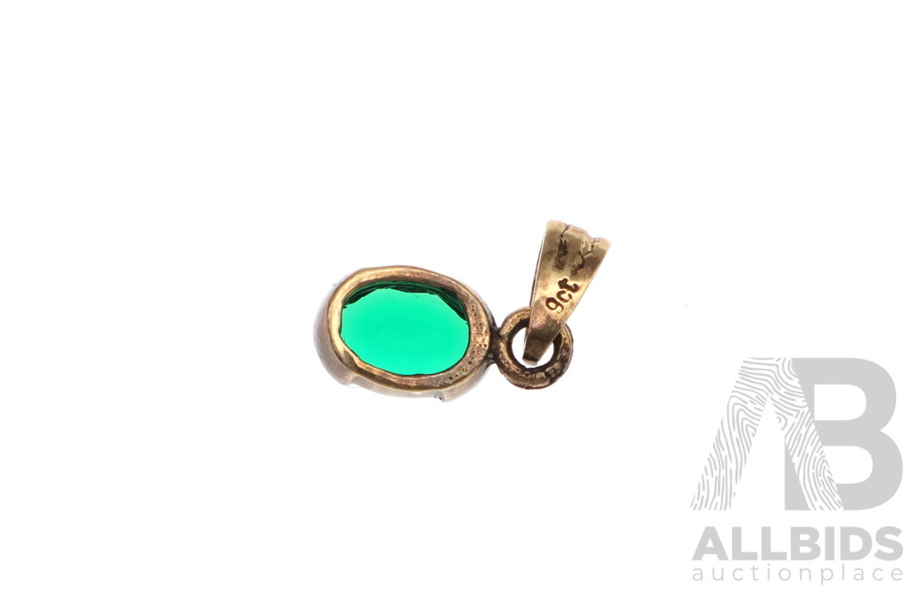 9ct Biron Created Emerald Pendant, 15mm Long, 0.99 Grams