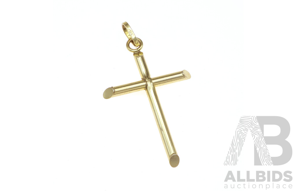 9ct Yellow Gold Cross Pendant, 30mm X 20mm, 1.28 Grams