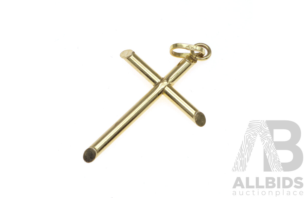 9ct Yellow Gold Cross Pendant, 30mm X 20mm, 1.28 Grams