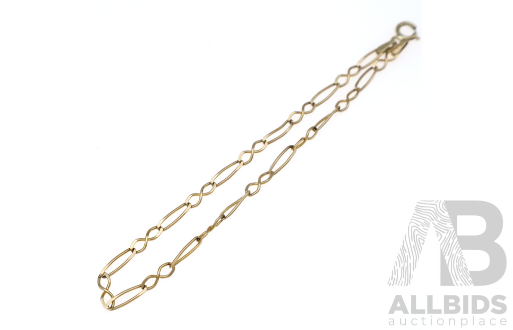 9ct Figaro 1+1 Bracelet, 2.3mm Wide and 18cm Long, 1.33 Grams