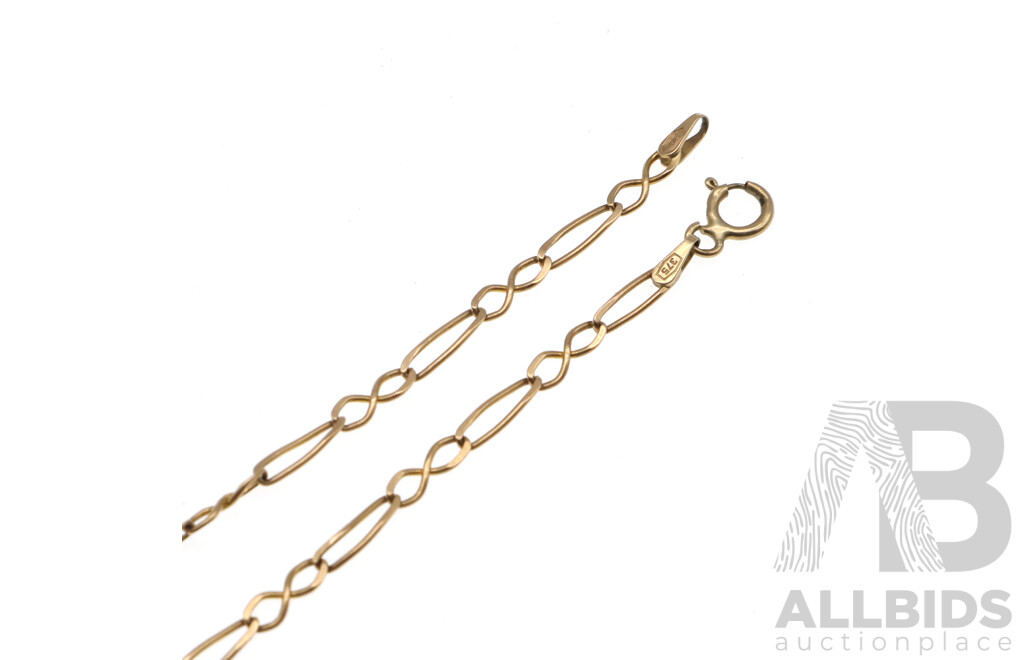 9ct Figaro 1+1 Bracelet, 2.3mm Wide and 18cm Long, 1.33 Grams