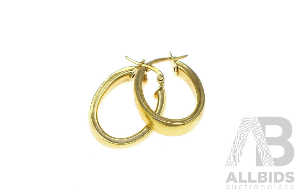 9ct Oval Hoop Earrings, 20mm Long, 2.06 Grams